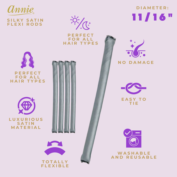 Annie Silky Satin Flexi Rods 11/16 Inch, 5 Count, Grey